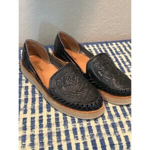 Black Leather Rose Huaraches Espadrilles